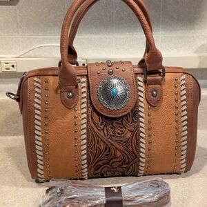 Montana West Tooled Concho Barrel Sachel Bag